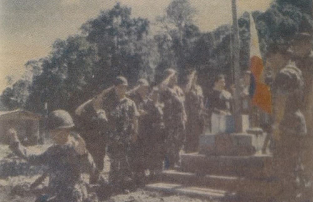 National Def Secretary Orly Mercado together with top PMC officers raising the PH flag in captured MILF Camp Bilal